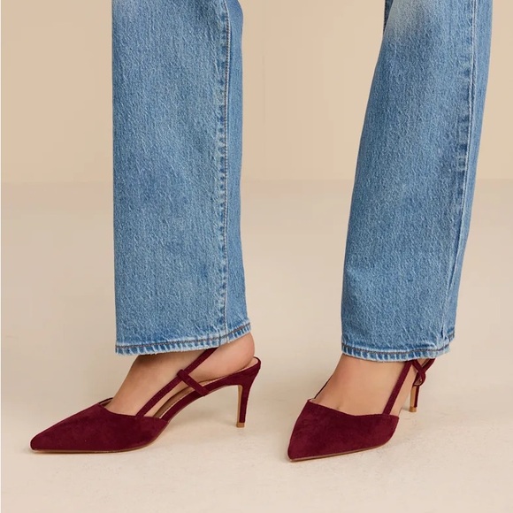 Lulus Cadey Burgundy Suede Pointed-toe Slingback Pumps Red - Size 8.5 - Picture 3 of 6